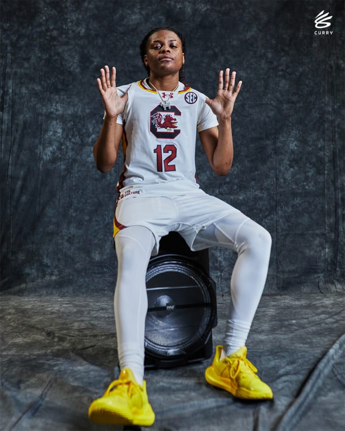 South Carolina Gamecocks guard MiLaysia Fulwiley in a Curry Brand photo shoot.